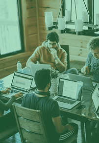 Talent network workspace with professionals collaborating